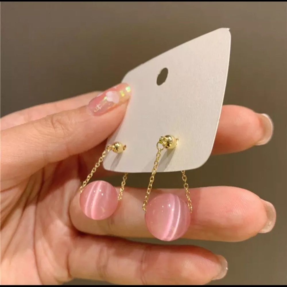 Pink round opal earrings